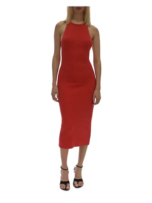 Женское красное трикотажное платье HELMUT LANG Body Con без рукавов ниже колена с Y-образной спинкой XL