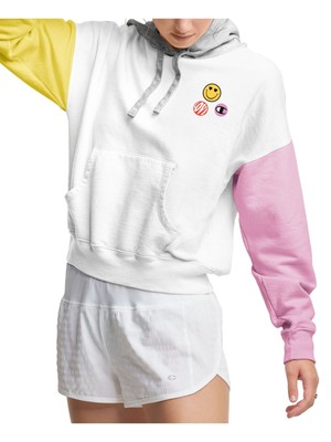 

Женский белый эластичный свитер с капюшоном и длинным рукавом с логотипом CHAMPION