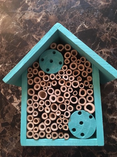 Mason Bee House Hotel Decor Garden Bee Nest Bamboo Save The Bees - Blue