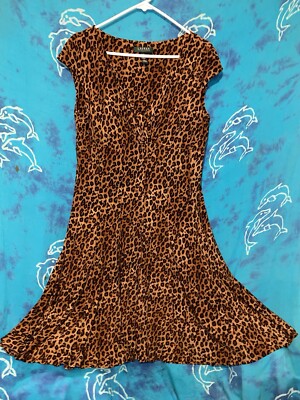 Ralph Lauren Classic Animal Leopard Print Retro Sexy Pin Up Fit Flare Dress 14