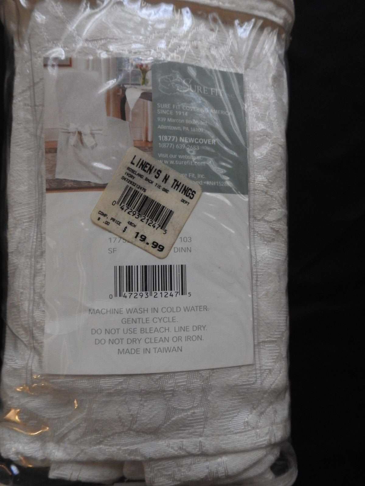 New Sure Fit Armless Dining Room Chair Cover Roseland Ivory Damask 42" Tall