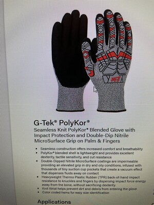 2 PAIRS PIP G-Tek Impact Series Cut Resistant PolyKor Gloves L/9 16-MPH430/L