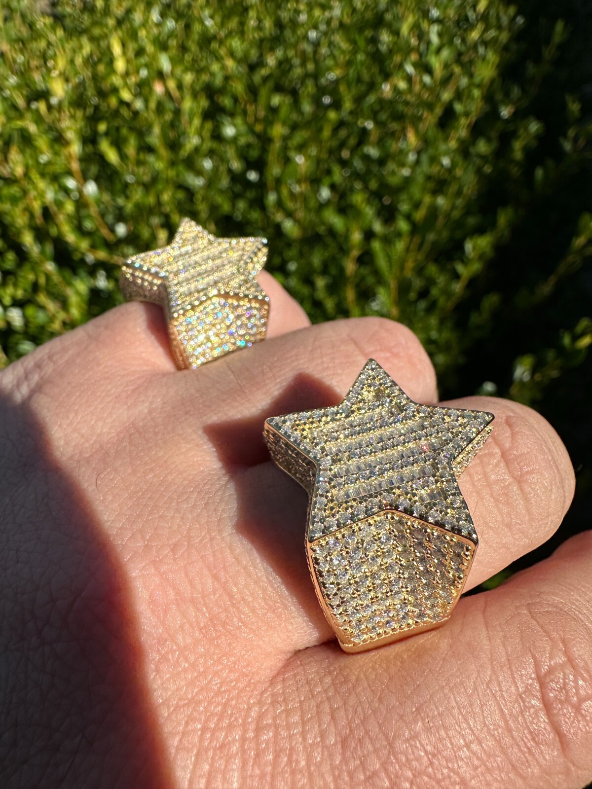 Pre-owned Silver 4.65ct Moissanite 14k Gold Plated 925  Iced Baguette Star Ring Pass Tester