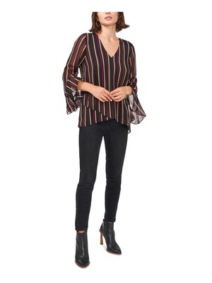 

VINCE CAMUTO Женский черный рабочий топ с перекрещенными краями на подкладке и развевающимися рукавами