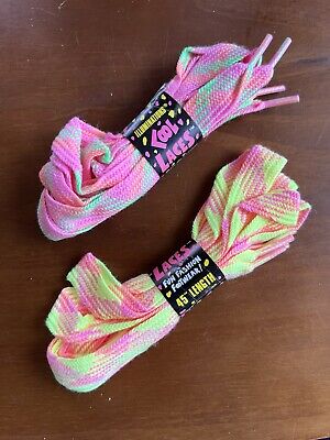 Iluminations Cool Laces lot of 2, pink and yellow 45'' Fun shoe laces