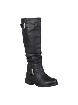 

Женские ботинки для верховой езды на блочном каблуке JOURNEE COLLECTION черного цвета с напуском Stormy Toe, Черный, STORMY-BLK-090XWC