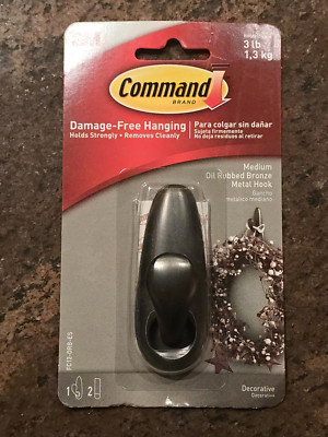 Command Classic Decorative Hook Kit with 2 Strips Metal Oil Rubbed Bronze