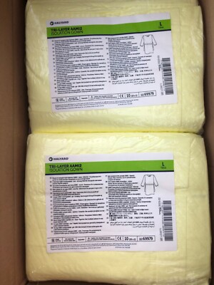 100 Count Case - Halyard Yellow Isolation Gown Tri-Layer AAMI2 Elastic Cuff