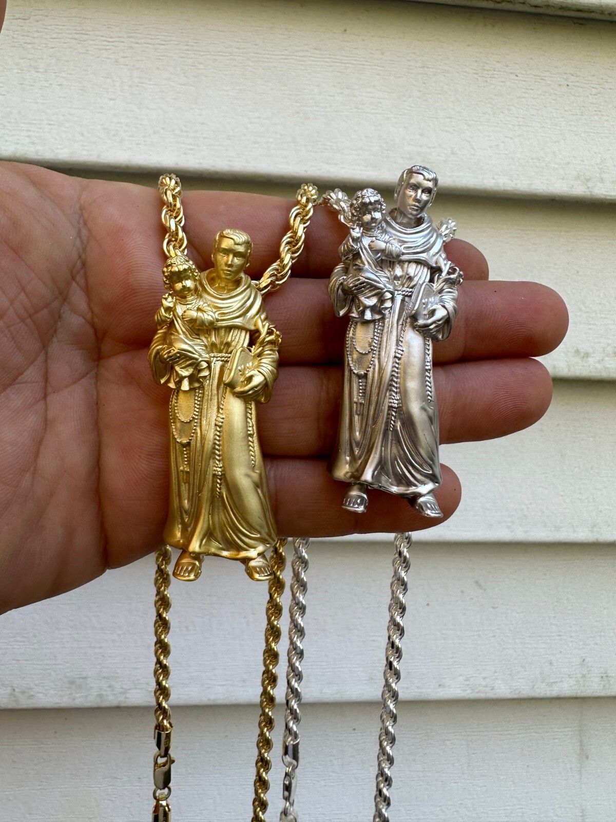 Pre-owned Harlembling Heavy 3d St Joseph W Baby Jesus Real 925 Silver 14k Yellow Gold Pendant Necklace