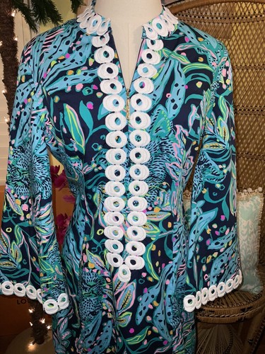 Pre-owned Lilly Pulitzer Shealyn Maxi Caftan Catty Purrsonality Size 14 In Multicolor