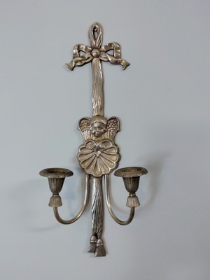 Vtg Brass Cherub Angel Wings Candle Holder Wall Candelabra  17.5'' Chubby Cheeks