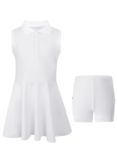 SPFASZEIV Girls Tennis Dress Kids Polo Golf Dress with Separate Shorts Pockets