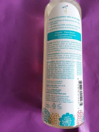 ORGANIC BODY OIL BY THE HONEST ORGANIC6 COMPANY 4.0 OZ WITH FREE SHIPPING USDA