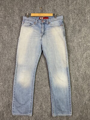 X2 Mens Jeans 31 x 32 in M11 Slim Fit Blue Light Wash Cotton Low Rise Straight