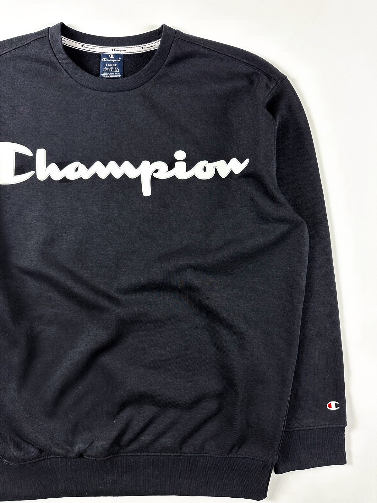 Champion Men's Sweatshirt Big Logo Black Pullover Oversize Fit Fleece  213494 | eBay