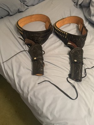 Western Leather Gun Holster Belt Tooled .22 .357 .44/.45 Cal