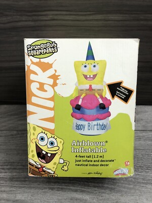 Spongebob Squarepants 2004 Gemmy Airblown Happy Birthday Inflatable 4 Feet-NIB