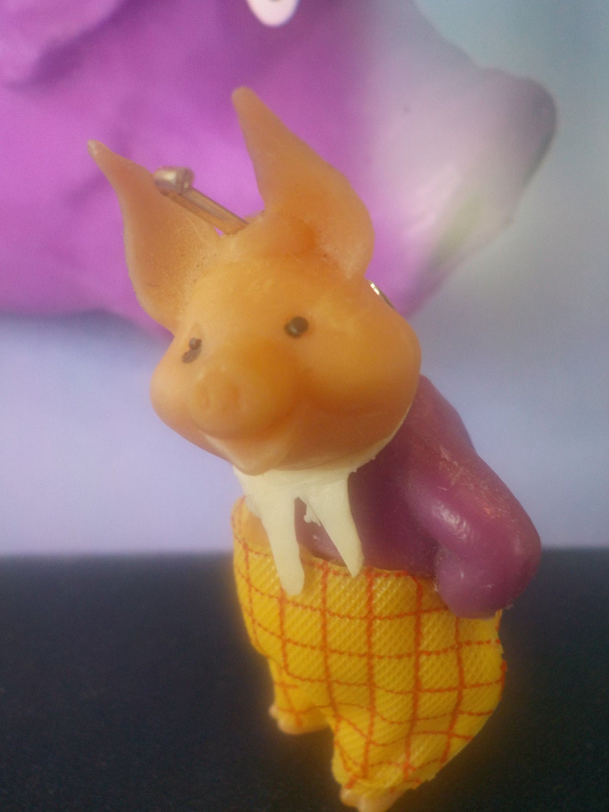 Weird Miniature Toy Plastic Pig, Hook in Head, Pendant? Swivel Head Missing Tail