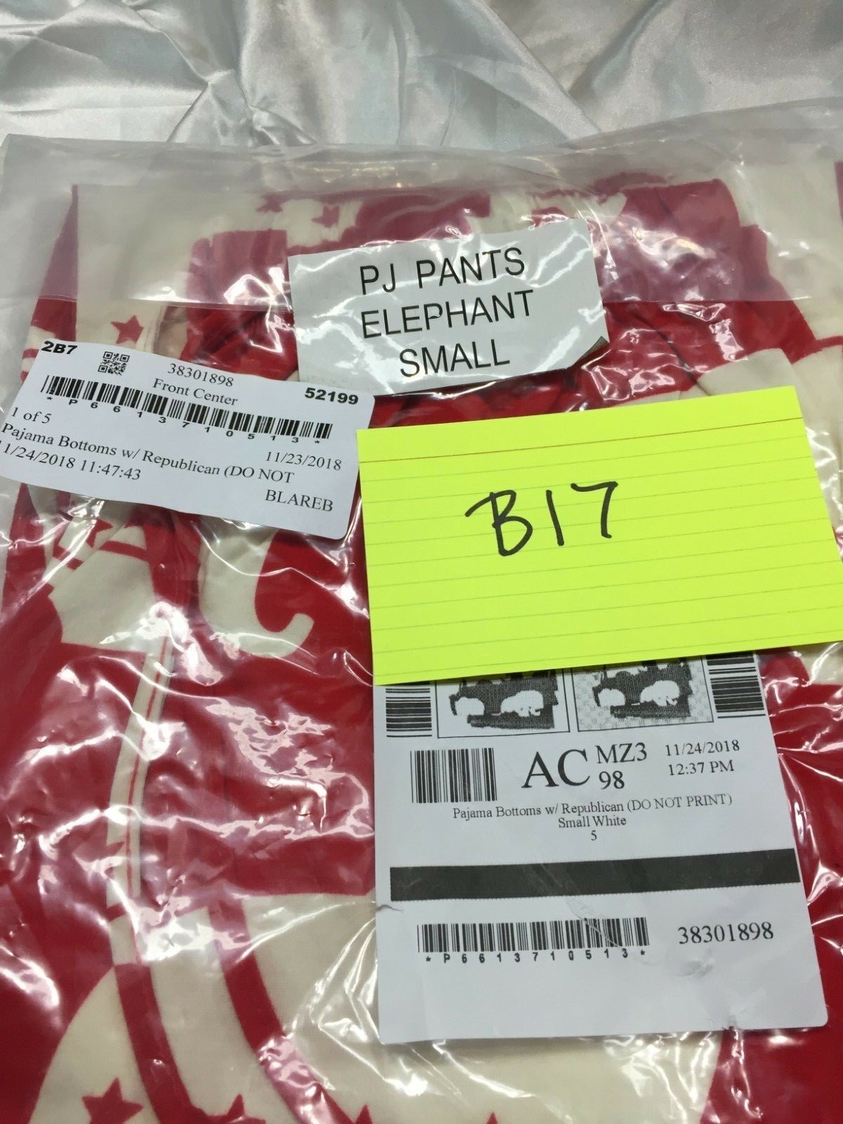 UNISEX  REPUBLICAN LOUNGE PANTS PJ'S pajama bottoms elephant small