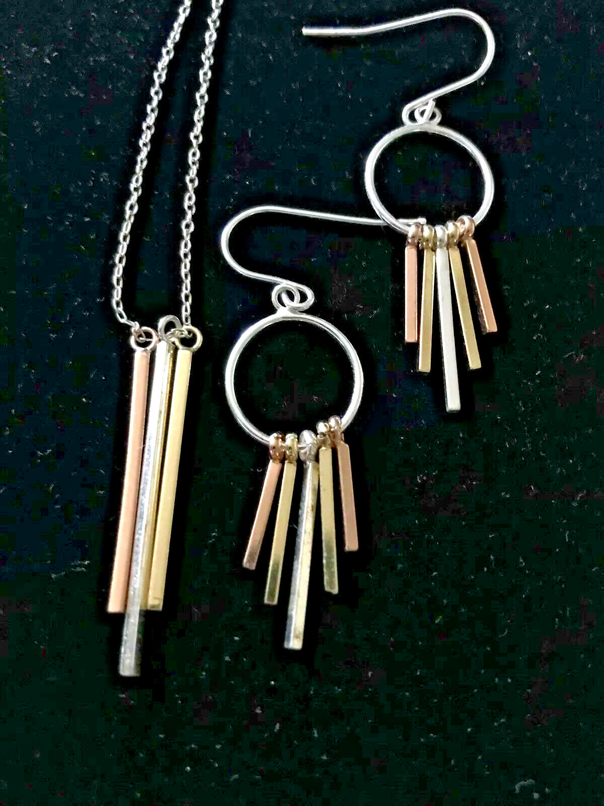 STERLING SILVER TRI COLOR JCM JEWELRY LOT NECKLACE AND EARRINGS 18