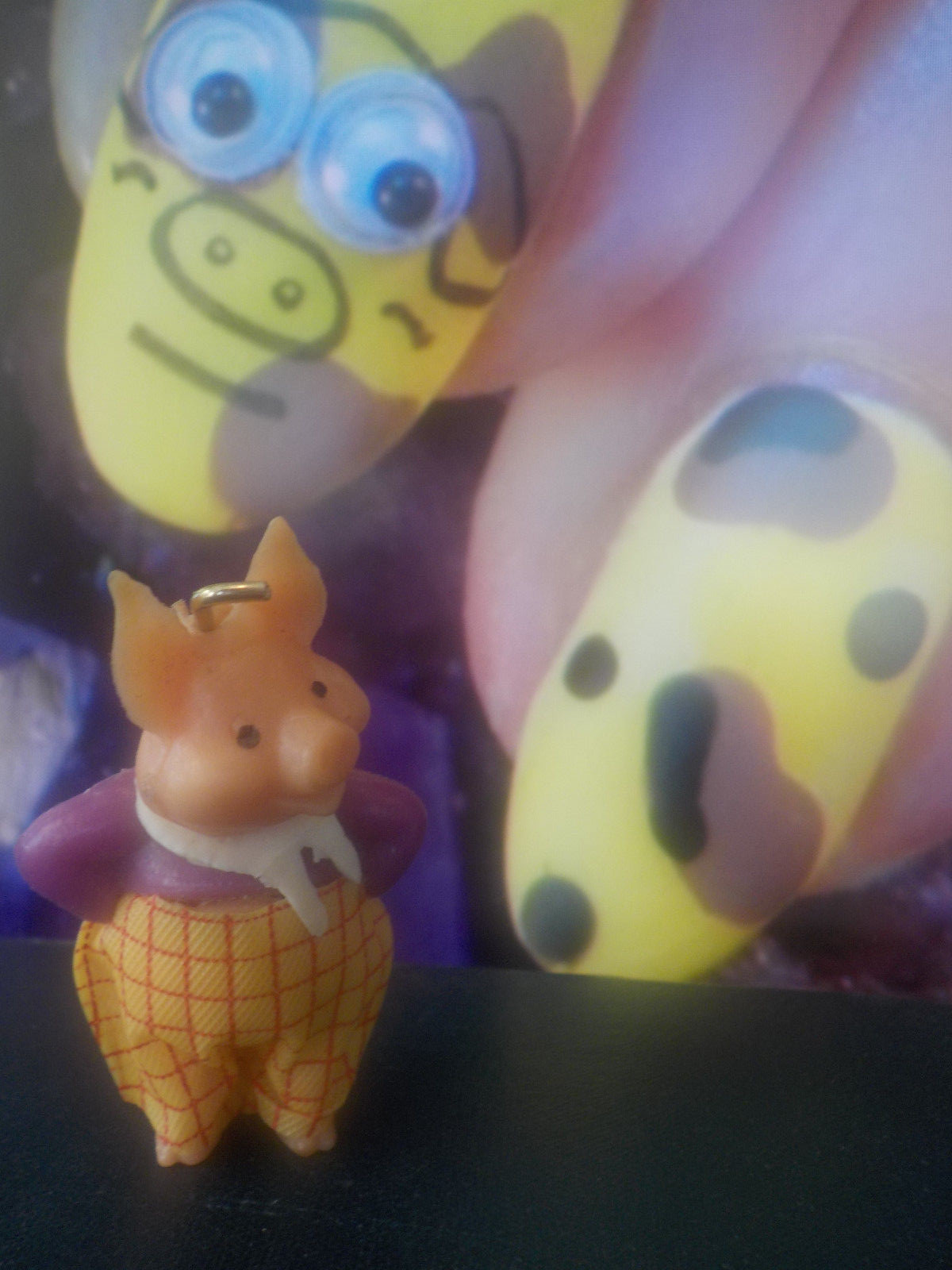 Weird Miniature Toy Plastic Pig, Hook in Head, Pendant? Swivel Head Missing Tail