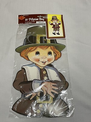 Beistle 1986 Posable Thanksgiving Pilgrim Boy Jointed Paper Doll Decor 25''