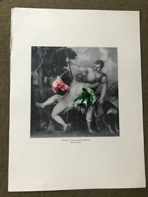 Tizian:Venus und Adonis,ausgestellt Madrid,Prado,Druck ca.1910,old print