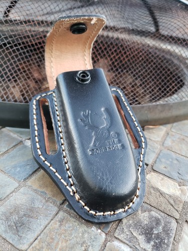 5" Black Slip Thru Leather Sheath Belt Knife Holder Pocket Folding Spring Knife