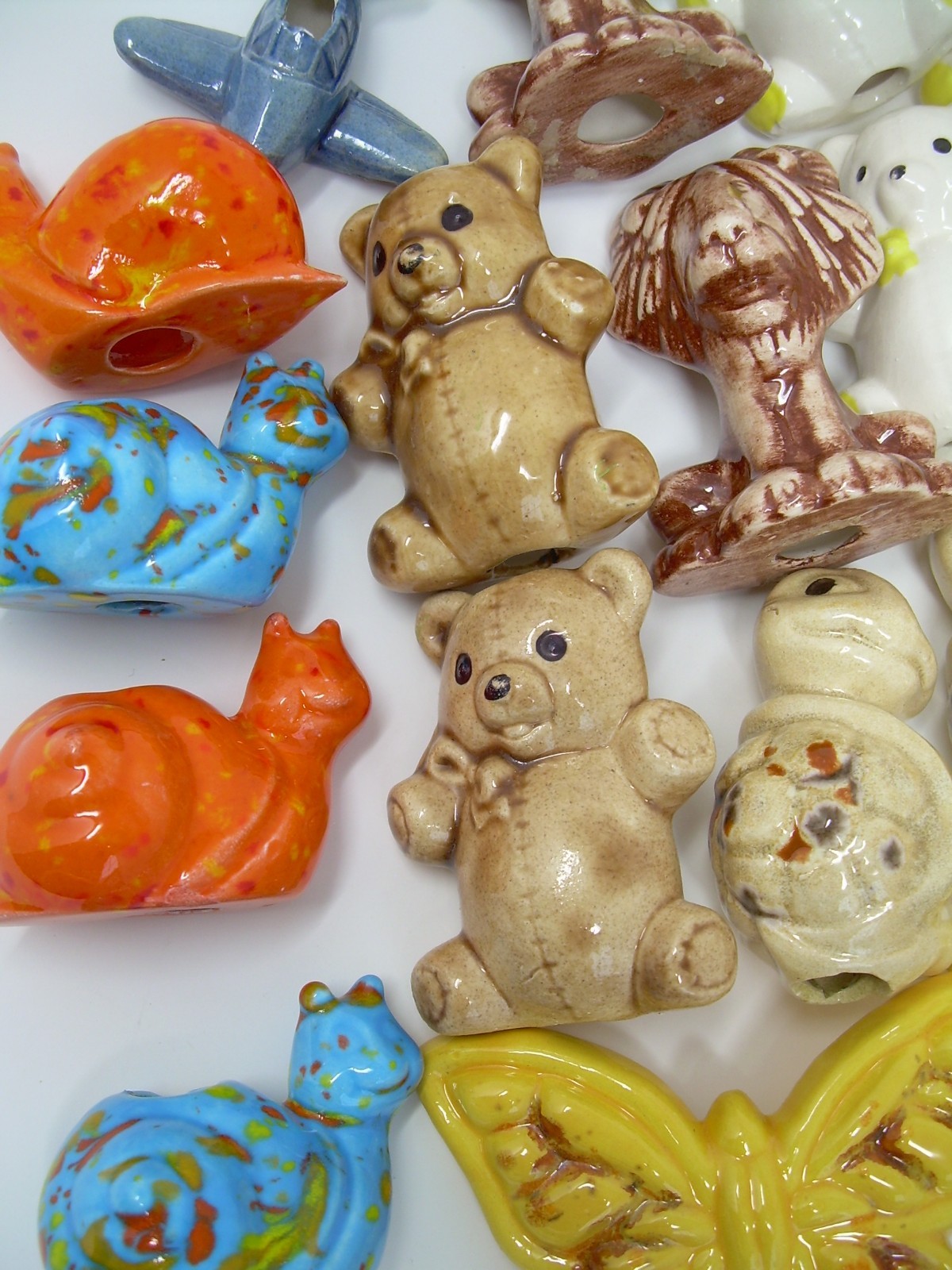 HUGE Lot Vtg Macrame Beads Ceramic & Wood Turtles Mushrooms Bears Butterflies +