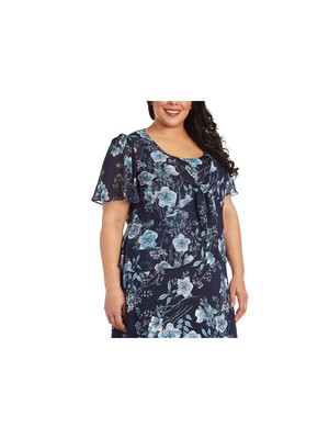 

R-M RICHARDS Женский темно-синий прозрачный топ с баской и короткими рукавами, открытый спереди, плюс, Navy