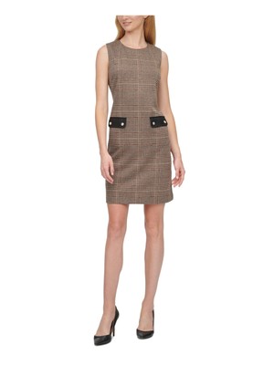 

TOMMY HILFIGER Женское коричневое платье-футляр выше колена в клетку без рукавов, Коричневый