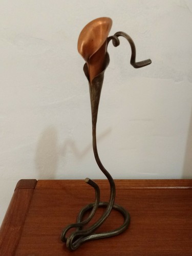 J. Brubaker Bronze copper candlestick brutalist sculpture calaLily candleholder