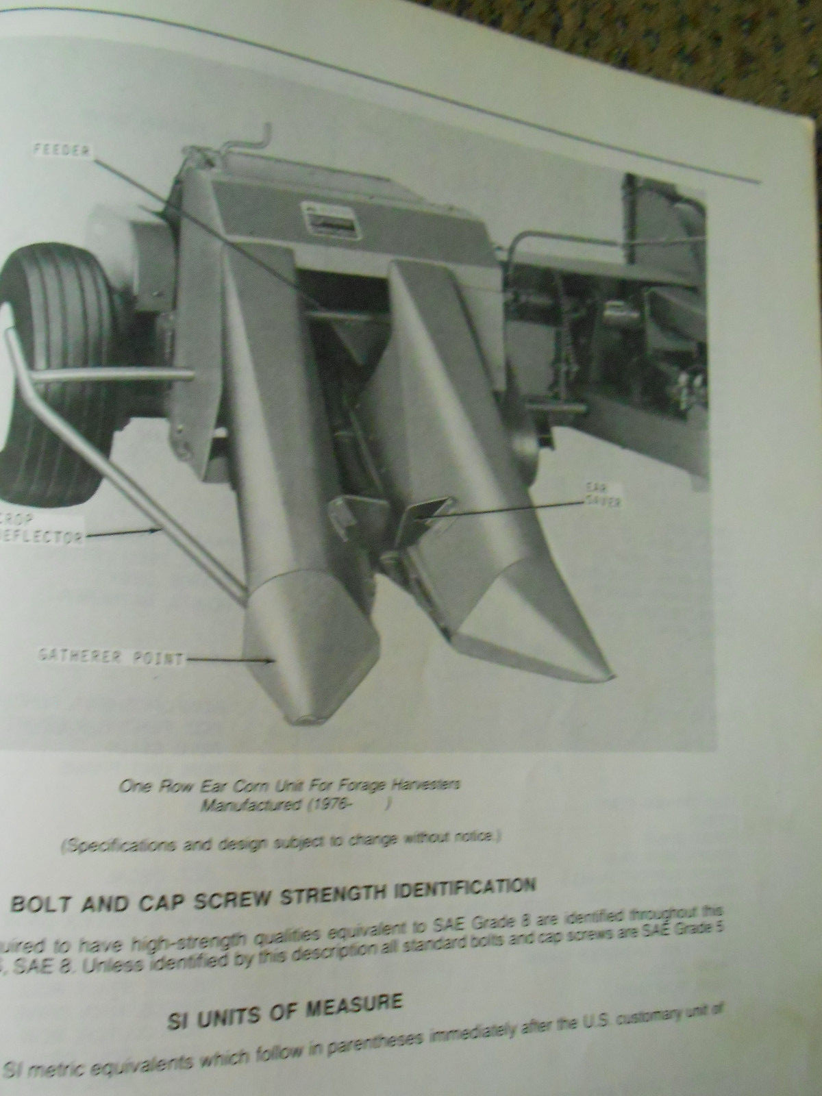 John Deere One Row Ear Corn Unit for Forage Harvesters Parts Catalog  PC-1584
