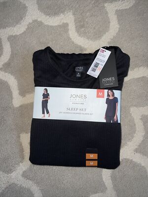 Jones New York  Signature 2 Piece Cropped Pajama Set Size Medium Black New