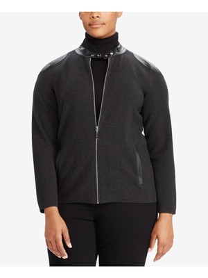 

Женская серая куртка на молнии в рубчик с отделкой в рубчик RALPH LAUREN Plus, Серый, 202671523001