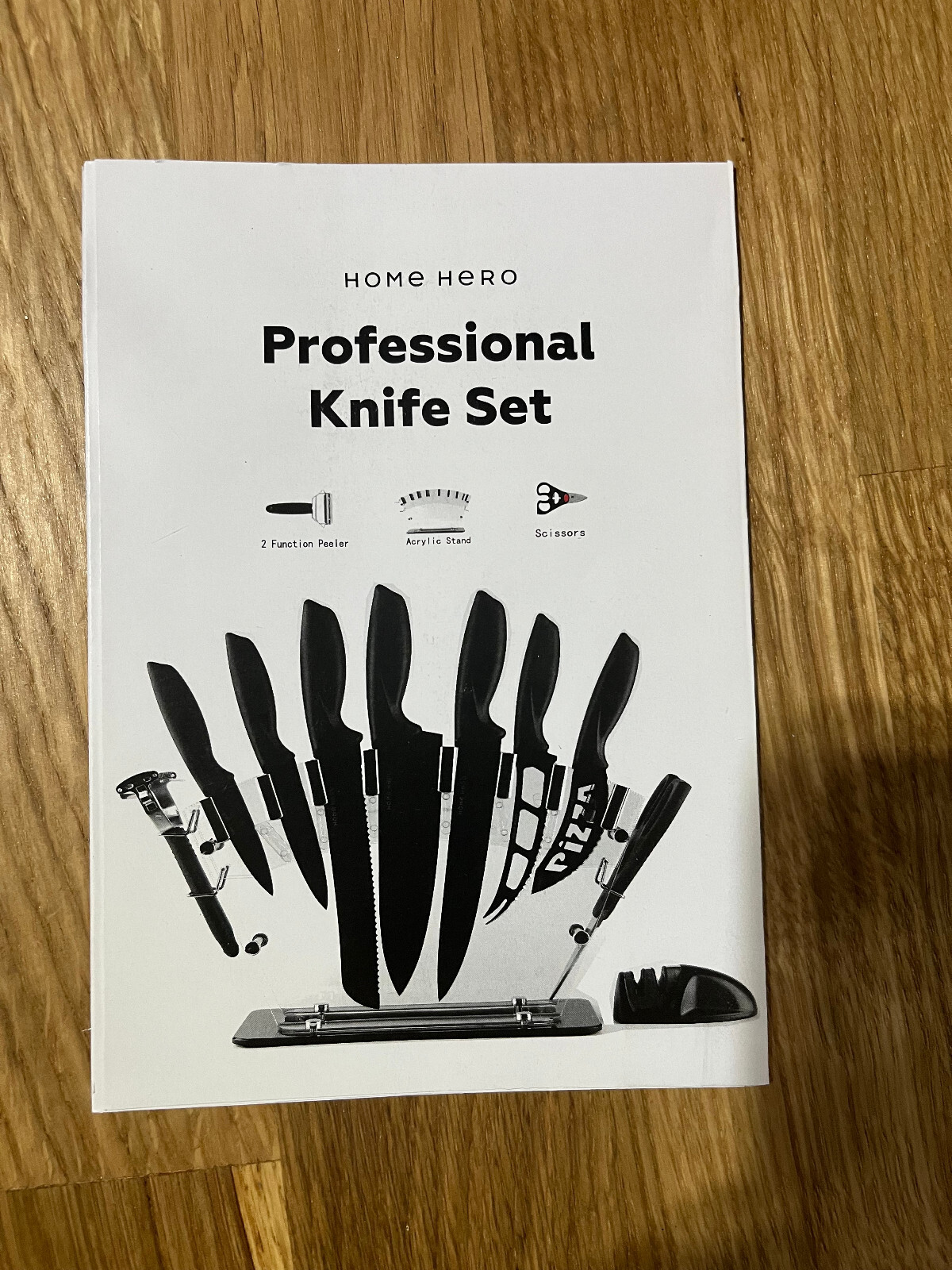 New/Beautiful - 17 Piece Home Hero Kitchen Knife Set with knife sharpener- Black