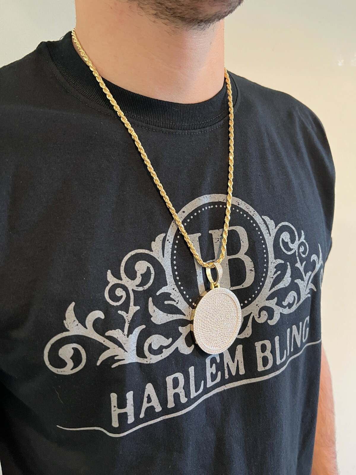 Pre-owned Harlembling Moissanite Large Bling Out Iced Round Hip Hop Pendant Necklace Pass Diamond Test In Silver