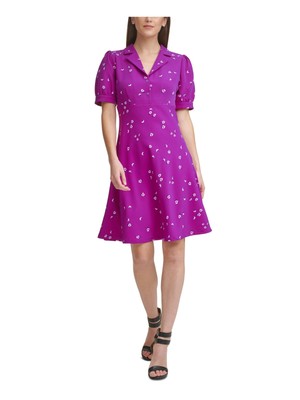 

DKNY Женское эластичное плиссированное короткое платье с короткими рукавами и воротником для вечеринки + расклешенное платье