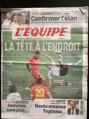 L'Equipe Journal 12/06/2019; Qualif Euro 2020 Andorre-France0-4/ Top 14 Finale