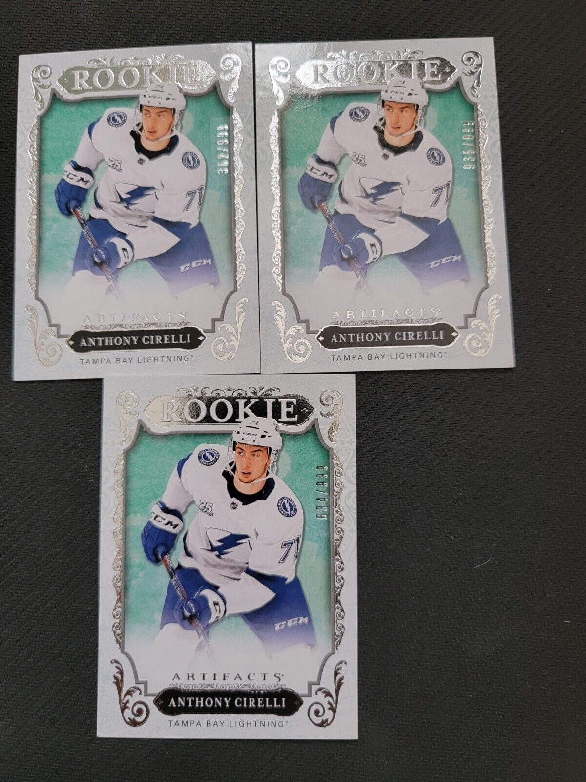 2018-19 UPPER DECK UD ARTIFACTS ANTHONY CIRELLI #174 #ed /999 ROOKIE 3 CARD LOT. rookie card picture