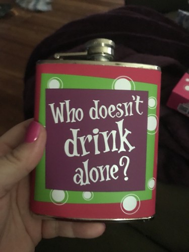 Stainless Steel Travel Flask 7oz Who Doesn’t Drink Alone Purple/ Green/ Pink