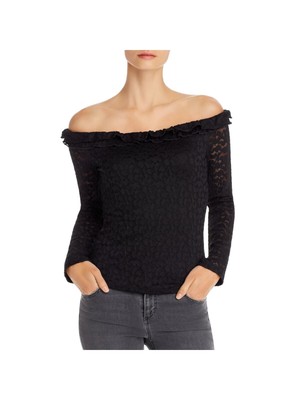 КРАСНАЯ женская блузка HAUTE черного цвета с эластичной подкладкой на шее, длинным рукавом и открытыми плечами L