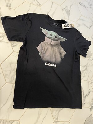 Star Wars Mandalorian Pedro Pascal The Child Grogu Black Shirt Mens Sz Large NWT