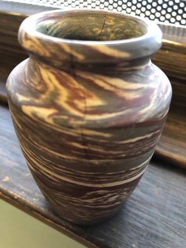 {I-2} Vtg/Antique  Niloak Pottery Mission Swirl Vase (Stress Cracks)