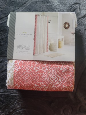 Threshold Tan Coral Matelasse Fabric Shower Curtain 72x72 cotton new 
