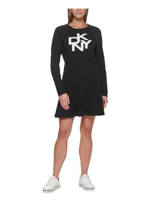 

DKNY Женское черное платье-толстовка с длинными рукавами и круглым вырезом с логотипом, размер, Черный