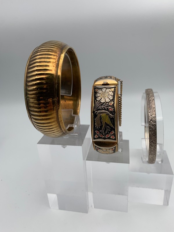 Lot 3 Bracelets Fantaisies Dore Style Toled Couleur Argent 96 Grammes W565