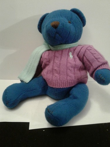 2004 Ralph Lauren Polo Blue Teddy Bear Plush Purple Sweater Green Scarf 15