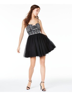 Женское черное вечернее платье TRIXXI Mini Fit + Flare на тонких бретельках 7