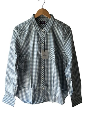 Untuckit Size 16 Slate Blue & White Plaid 100% Cotton Button Front Shirt - New